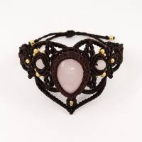 Makramee Armband mit Rosenquarz und Messing-Perlen, Valentinstags-Geschenk Bild 9