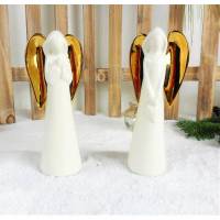 Weihnachtsdeko Engel modern, edel, Keramik, weiß goldfarben Bild 1