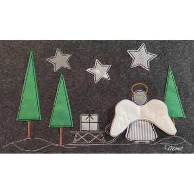*  Schlittenfahrt mit 3D-Engel  *  8 Stickdateien, Engel, Schlitten, Geschenk, Tannen und Sterne