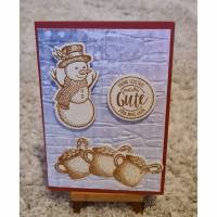 Weihnachtskarte mit Schneemann , heiße Schokolade Bild 1
