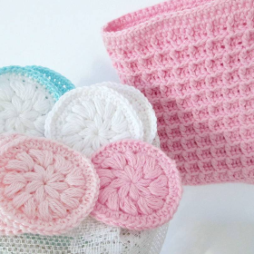 Waschlappen und 7 Kosmetikpads, gehäkelt, Waschhandschuh, Abschminkpads, zerowaste