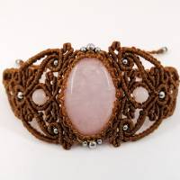 Makramee Armband mit Rosenquarz und Edelstahl-Perlen, Valentinstags-Geschenk Bild 1