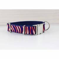 Hundehalsband mit Zebrastreifen, Muster, rot, blau, weiß, Animal Print, Hund, modern, Gurtband, Halsband, Hundeleine Bild 1