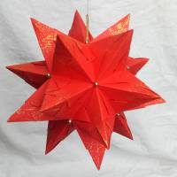 Bascetta-Stern, ca. 12 cm, Rot mit Gold und Goldperlen, Aufhängeschlaufe in Gold, Weihnachtsstern, Origami Faltstern Bild 1