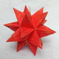 Bascetta-Stern, ca. 12 cm, Rot mit Gold und Goldperlen, Aufhängeschlaufe in Gold, Weihnachtsstern, Origami Faltstern Bild 2