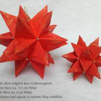 Bascetta-Stern, ca. 12 cm, Rot mit Gold und Goldperlen, Aufhängeschlaufe in Gold, Weihnachtsstern, Origami Faltstern Bild 3