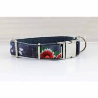 Hundehalsband mit Blumen und Schmetterlingen, Asia, Hund, modern, Gurtband, Halsband, Hundeleine, floral, Natur Bild 1