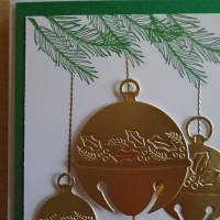 Weihnachtskarte,Glocken,Weihnachtspost,Advent,Grußkarte,Glückwunschkarte,Weihnacht,Grün,Handarbeit,Weihnachtsgrüsse,Gold Bild 2