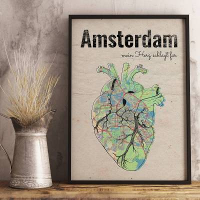 Stadtkarte AMSTERDAM - Deine Lieblingsstadt I Digitaldruck Stadtplan citymap City Poster Kunstdruck Stadt Karte