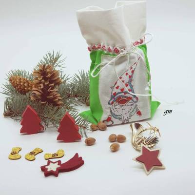 Nikolaussack mit gesticktem Wichtel – Geschenkbeutel Weihnachten Unikat waschbar