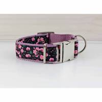 Hundehalsband mit Kirschblüten, rosa und schwarz, Blumen, Hund, Haustier, Welpe, romantisch, floral Bild 1