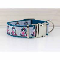 Hundehalsband mit Einhorn, rosa und petrolblau, Kaugummi, Fantasie, Hund, Haustier, Welpe, verspielt, niedlich Bild 1