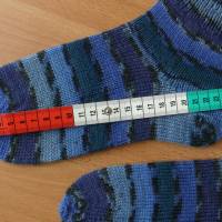 Gestrickte Socken, Kurzsocken, Gr.ca. 38, Fußlänge ca. 24,5 cm, gestreift Blau, Petrol, Anthrazit bemustert Bild 3