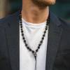 Herren Schädel Halskette aus Edelsteinen Zirkonia Obsidian Lava Onyx Hämatit mit Knotenverschluss, Länge 70 cm Bild 3