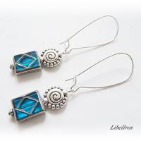 1 Paar Ohrhänger mit rechteckiger Glasperle u. Schnecke - Ohrringe,edel,einzigartig,hellblau Bild 2