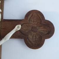 Vintage Kruzifix aus Holz mit Porzellan Jesus Bild 6