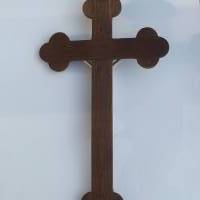 Vintage Kruzifix aus Holz mit Porzellan Jesus Bild 7