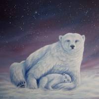 Acrylgemälde "Eisbärin mit Bärchen" - Bären Eisbär Gemalt Original Acryl Gemälde, romantisches Winterbild 70cmx6 Bild 1