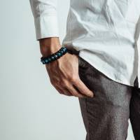 Herren Dreifach-Armband aus Edelsteinen Apatit und Achat mit Knotenverschluss, Makramee Armband, 8 mm Bild 6