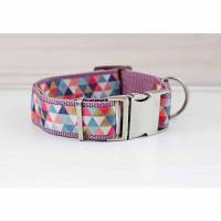 Hundehalsband mit Dreieck Muster, bunt, altrosa, geometrisch, Hund, modern, Gurtband, Halsband, Hundeleine Bild 1