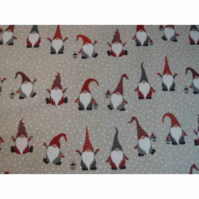 15,50 EUR/m Stoff Dekostoff Wichtel auf hellbeige / natur / Weihnachten