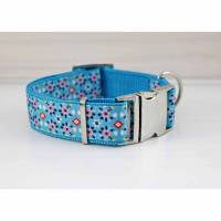 Hundehalsband mit Blumen, türkis, hellblau und rosa, geometrisch, Blüten, Hund, Haustier, Welpe, nordisch, floral Bild 1