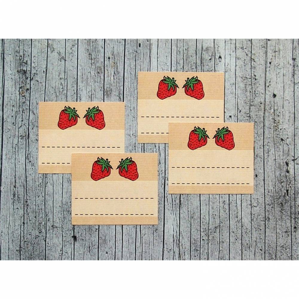 Einmachetiketten **Erdbeere1** von ZWEIFARBIG 14 Stück gummiertes Papier Aufkleber Sticker Erdbeermarmelade Dekoration Bild 1