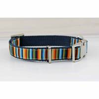 Hundehalsband mit Streifen, oliv, gelb und hellblau, geometrisch, Hund, modern, Gurtband, Halsband, Hundeleine Bild 1