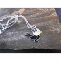 Vogel Piepmatz mit Blümchen und Steinchen  Kette Halskette  925 Bild 1