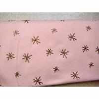 French-Terry Sweatshirtstoff rosa mit goldenen Sternen, Breite 1,50 m Bild 1