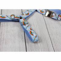 Hundegeschirr mit Regenbogen, hellblau und bunt, Gurtband, für Hunde, Welpe, Wolken, Sterne, niedlich Bild 1