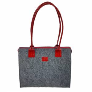 Filztasche mit Lederhenkel Shopper Damentasche Handtasche Einkaufstasche Shopping bag für Damen grau rot Bild 1