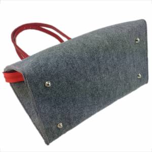 Filztasche mit Lederhenkel Shopper Damentasche Handtasche Einkaufstasche Shopping bag für Damen grau rot Bild 4
