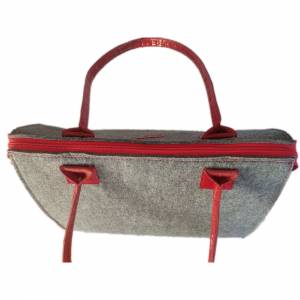 Filztasche mit Lederhenkel Shopper Damentasche Handtasche Einkaufstasche Shopping bag für Damen grau rot Bild 7