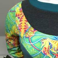 Farbenfroher Designer Pulli -Eco Fashion Art Print *Seepferdchen*grün-100% Biobaumwolle-Sweatshirt Kleid Langarm Bild 4