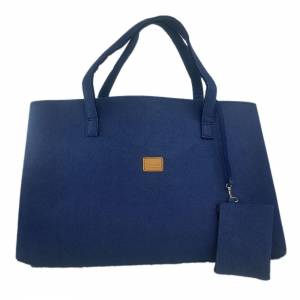 Big Shopper große Damentasche Handtasche Einkauf Henkeltasche Schultertasche Filztasche vegan vegie Tasche blau dunkel Bild 1