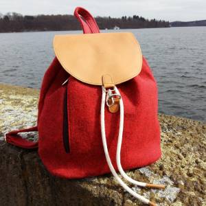 Venetto Filzrucksack Tasche Rucksack aus Filz und Leder Elementen sehr leicht, Rot meliert Bild 1