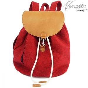 Venetto Filzrucksack Tasche Rucksack aus Filz und Leder Elementen sehr leicht, Rot meliert Bild 3