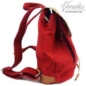 Venetto Filzrucksack Tasche Rucksack aus Filz und Leder Elementen sehr leicht, Rot meliert Bild 4