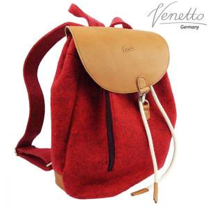 Venetto Filzrucksack Tasche Rucksack aus Filz und Leder Elementen sehr leicht, Rot meliert Bild 5