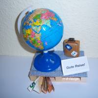 Geldgeschenk, Reise-Gutschein, Holzpalette mit Globus für die Reise, Geschenk, Geldgeschenkverpackung, Geburtstag, Reise Bild 2