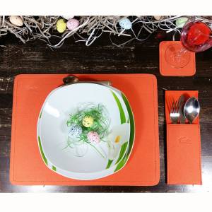 4-er Platzset Tischdekoration Platzmatten Tischset Bestecktaschen Tischdecken Tischdeko aus Filz, Orange Bild 4