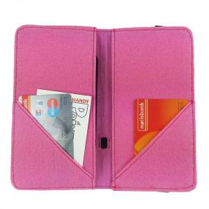 5.2 - 6.4" Bookstyle wallet case Tasche Hülle Etui Schutzhülle für Smartphone Klapptasche aus Filz, Pink Bild 3
