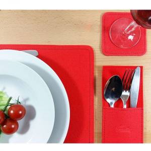 2-er Platzset Tischset Tischdekoration Platzmatten Tischschoner Untersetzer aus Filz, Rot Bild 1