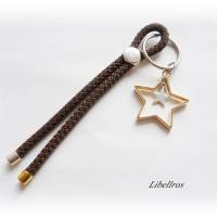 Schlüsselanhänger aus Segelseil/Segeltau mit Sternen - Geschenk,braun,unisex,bicolor,silber-,goldfarben Bild 1