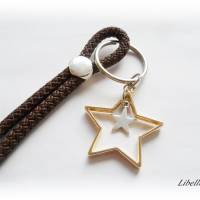 Schlüsselanhänger aus Segelseil/Segeltau mit Sternen - Geschenk,braun,unisex,bicolor,silber-,goldfarben Bild 2