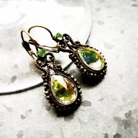 Ohrringe, Brisuren im Vintage-Stil, geschiffenes Glassteinfunkeln, grün Bild 3