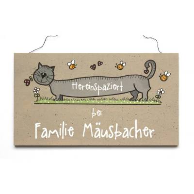 Geschenk für die ganze Familie, Türschild Holz mit Name personalisiert, Holzschild mit Katze, Schild für das Zuhause