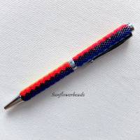 Drehkugelschreiber silber, mit Miyuki Delica Perlen in Regenbogenfarben umfädelt Bild 3