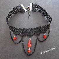 Kropfband Kropfkette schwarz rot Spitze Tropfen Perlen Gothic Halsband Choker Kette Bild 7